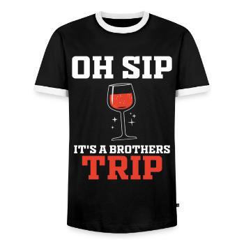 Geschwister Oh Sip Its A Brothers Trip - Men's Ringer Shirt - black/white - Front - AI Model Female 172 light (172cm) & AI Model Male 178 light (178cm)