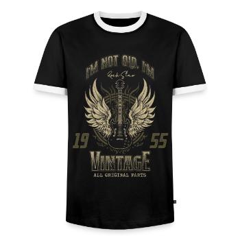 Ich bin nicht alt, ich bin Vintage Retro 1955 Gitarrist - Männer Kontrast-T-Shirt - Schwarz/Weiß - Vorne - AI Model Female 172 light (172cm) & AI Model Male 178 light (178cm)