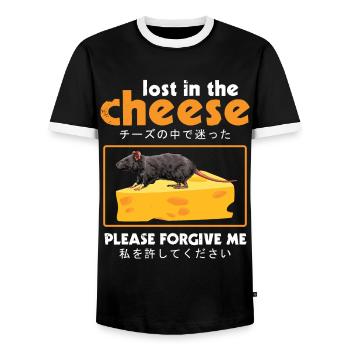 Funny Cheese Mouse Nerd for Humor Lovers - Men's Ringer Shirt - black/white - Front - AI Model Female 172 light (172cm) & AI Model Male 178 light (178cm)
