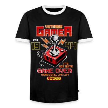 Vintage Gamer seit 1944 Lustiges Geburtstagsspiel - Männer Kontrast-T-Shirt - Schwarz/Weiß - Vorne - AI Model Female 172 light (172cm) & AI Model Male 178 light (178cm)
