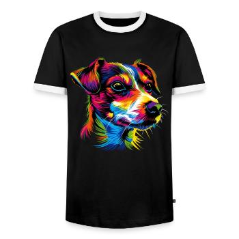 Jack Russell Terrier Couleurs vives Chiens Russells - T-shirt contrasté Homme - noir/blanc - Devant - AI Model Female 172 light (172cm) & AI Model Male 178 light (178cm)