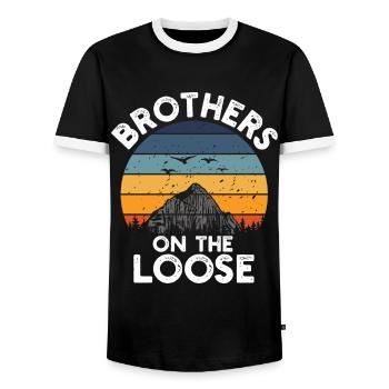 Brothers On The Loose Sibling Journey - Men's Ringer Shirt - black/white - Front - AI Model Female 172 light (172cm) & AI Model Male 178 light (178cm)