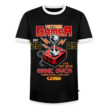 Vintage Gamer Since 2009 Funny Birthday Gaming - Men's Ringer Shirt - black/white - Front - AI Model Female 172 light (172cm) & AI Model Male 178 light (178cm)