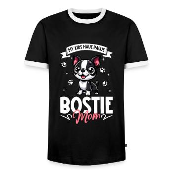 Boston Terrier Mom - Men's Ringer Shirt - black/white - Front - AI Model Female 172 light (172cm) & AI Model Male 178 light (178cm)