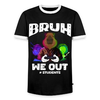 Outfit for students, fun for school days and gamers - Men's Ringer Shirt - black/white - Front - AI Model Female 172 light (172cm) & AI Model Male 178 light (178cm)