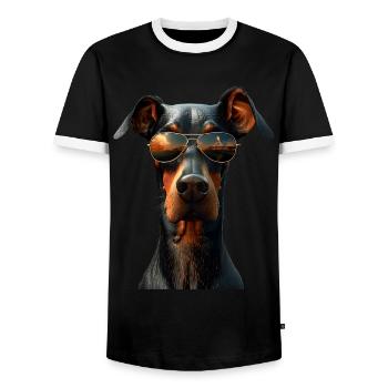 Doberman Dogs Motif Guard Dog Proud Dobermans - Men's Ringer Shirt - black/white - Front - AI Model Female 172 light (172cm) & AI Model Male 178 light (178cm)