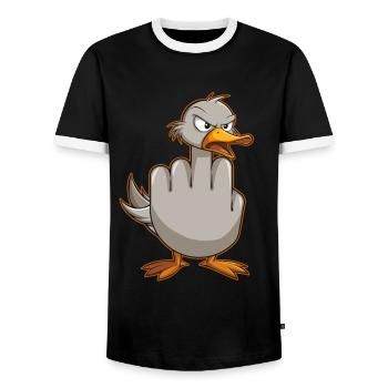 Funny Rude Seagulls Funny Gift - Men's Ringer Shirt - black/white - Front - AI Model Female 172 light (172cm) & AI Model Male 178 light (178cm)