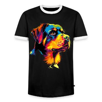 Rottweiler chien couleurs vives pop art fierté chiens - T-shirt contrasté Homme - noir/blanc - Devant - AI Model Female 172 light (172cm) & AI Model Male 178 light (178cm)