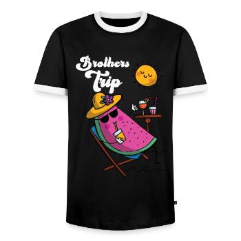 Sibling Brothers Journey - Men's Ringer Shirt - black/white - Front - AI Model Female 172 light (172cm) & AI Model Male 178 light (178cm)
