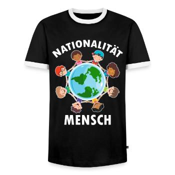 against racism, against the right, against Nazis, love - Men's Ringer Shirt - black/white - Front - AI Model Female 172 light (172cm) & AI Model Male 178 light (178cm)