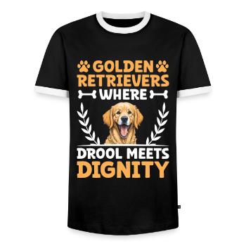 Golden Retrievers Where Drool Meets Dignity GR Dog - Men's Ringer Shirt - black/white - Front - AI Model Female 172 light (172cm) & AI Model Male 178 light (178cm)