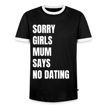 Sorry Girls Mum Says NoDate Baby Shower - Men's Ringer Shirt - black/white - Front - AI Model Female 172 light (172cm) & AI Model Male 178 light (178cm)