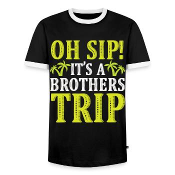 Geschwister Oh Sip Its A Brothers Trip - Men's Ringer Shirt - black/white - Front - AI Model Female 172 light (172cm) & AI Model Male 178 light (178cm)