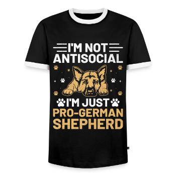I'm Not Antisocial I'm Just Pro-German Shepherd GS - Men's Ringer Shirt - black/white - Front - AI Model Female 172 light (172cm) & AI Model Male 178 light (178cm)