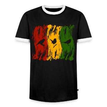 Rastafari Music Vibes Only Rasta Jamaica Reggae - Men's Ringer Shirt - black/white - Front - AI Model Female 172 light (172cm) & AI Model Male 178 light (178cm)