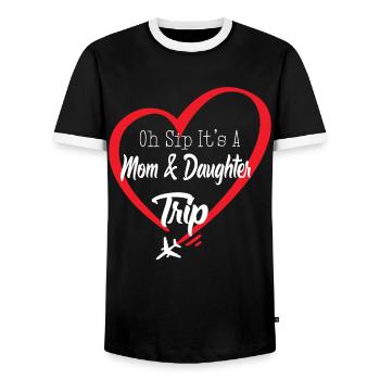 Oh Sip It's A Mom And Daughter Trip - Men's Ringer Shirt - black/white - Front - AI Model Female 172 light (172cm) & AI Model Male 178 light (178cm)