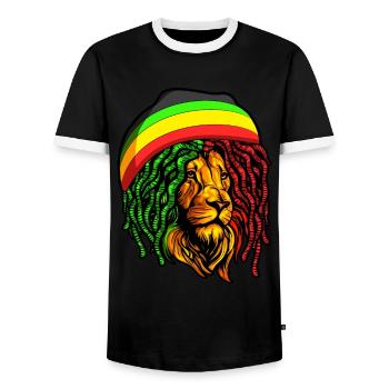 Rastafari Music Vibes Only Rasta Jamaica Reggae - Men's Ringer Shirt - black/white - Front - AI Model Female 172 light (172cm) & AI Model Male 178 light (178cm)