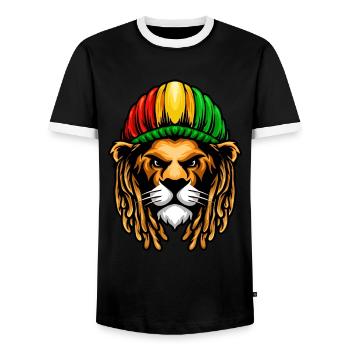 Rastafari Music Vibes Only Rasta Jamaica Reggae - Men's Ringer Shirt - black/white - Front - AI Model Female 172 light (172cm) & AI Model Male 178 light (178cm)
