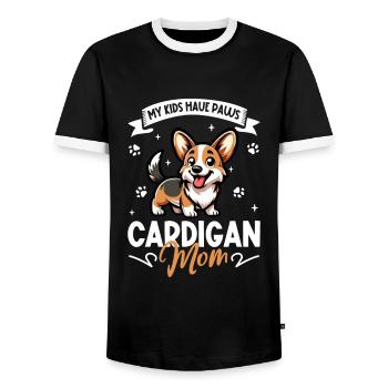 Welsh Corgi Cardigan Mama - T-shirt contrasté Homme - noir/blanc - Devant - AI Model Female 172 light (172cm) & AI Model Male 178 light (178cm)