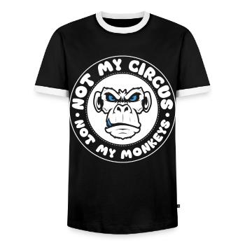 Pas mon cirque, pas mes singes ! - T-shirt contrasté Homme - noir/blanc - Devant - AI Model Female 172 light (172cm) & AI Model Male 178 light (178cm)