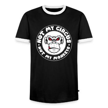 Pas mon cirque, pas mes singes ! - T-shirt contrasté Homme - noir/blanc - Devant - AI Model Female 172 light (172cm) & AI Model Male 178 light (178cm)