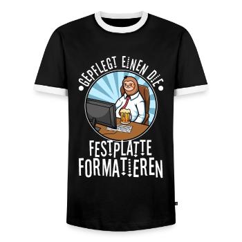 Maintained to format the hard drive - Men's Ringer Shirt - black/white - Front - AI Model Female 172 light (172cm) & AI Model Male 178 light (178cm)