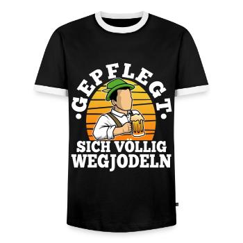 Well-groomed yodelling away completely - Men's Ringer Shirt - black/white - Front - AI Model Female 172 light (172cm) & AI Model Male 178 light (178cm)