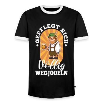 Well-groomed yodelling away completely - Men's Ringer Shirt - black/white - Front - AI Model Female 172 light (172cm) & AI Model Male 178 light (178cm)