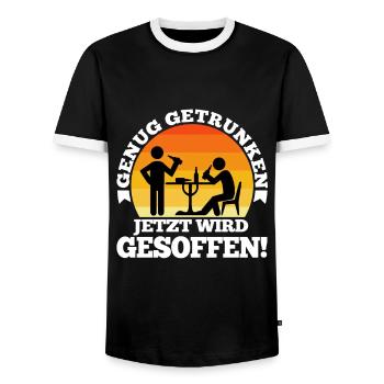 Genug getrunken jetzt wird gesoffen - Männer Kontrast-T-Shirt - Schwarz/Weiß - Vorne - AI Model Female 172 light (172cm) & AI Model Male 178 light (178cm)