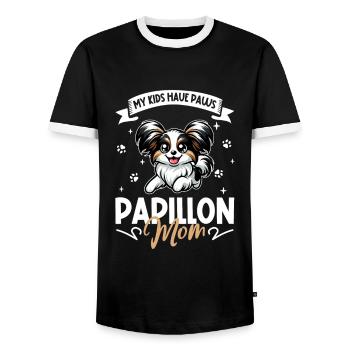 Continental Miniature Spaniel Mama - Men's Ringer Shirt - black/white - Front - AI Model Female 172 light (172cm) & AI Model Male 178 light (178cm)