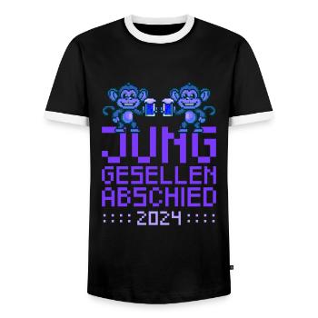 Monkey Bachelor Party 2024 Party - Men's Ringer Shirt - black/white - Front - AI Model Female 172 light (172cm) & AI Model Male 178 light (178cm)