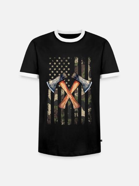 axe throwing american flag - Männer Kontrast-T-Shirt - Schwarz/Weiß