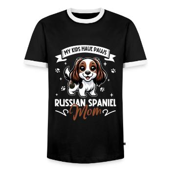Russischer Spaniel Mama - Männer Kontrast-T-Shirt - Schwarz/Weiß - Vorne - AI Model Female 172 light (172cm) & AI Model Male 178 light (178cm)