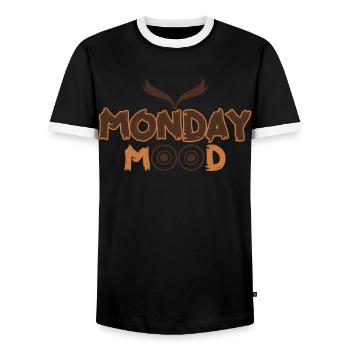 Monday Mood, Eule, Statement funny Montags Montag - Men's Ringer Shirt - black/white - Front - AI Model Female 172 light (172cm) & AI Model Male 178 light (178cm)