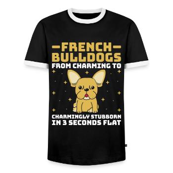 Les bouledogues français : du charmant au charmant stubbo - T-shirt contrasté Homme - noir/blanc - Devant - AI Model Female 172 light (172cm) & AI Model Male 178 light (178cm)