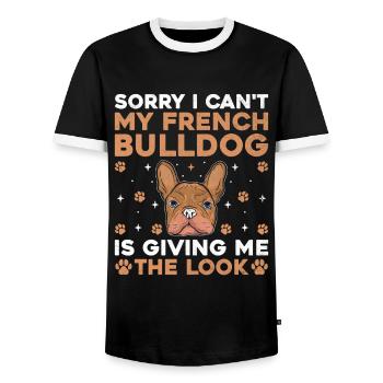 Désolé, je ne peux pas, mon bouledogue français me donne le L - T-shirt contrasté Homme - noir/blanc - Devant - AI Model Female 172 light (172cm) & AI Model Male 178 light (178cm)