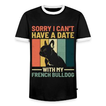 Tut mir leid, dass ich kein Date mit meiner Französischen Bulldogge haben kann F - Männer Kontrast-T-Shirt - Schwarz/Weiß - Vorne - AI Model Female 172 light (172cm) & AI Model Male 178 light (178cm)