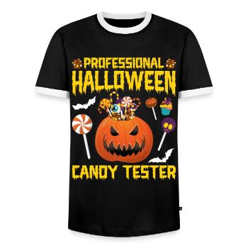 Professional Halloween candy tester - Men's Ringer Shirt - black/white - Front - AI Model Female 172 light (172cm) & AI Model Male 178 light (178cm)