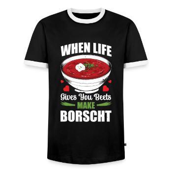 When Life Gives You Beets Make Borscht - Men's Ringer Shirt - black/white - Front - AI Model Female 172 light (172cm) & AI Model Male 178 light (178cm)