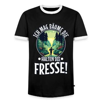 I like trees that hold the food - Men's Ringer Shirt - black/white - Front - AI Model Female 172 light (172cm) & AI Model Male 178 light (178cm)