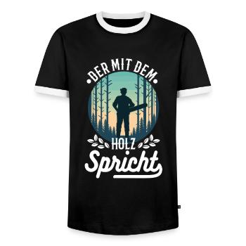 Who talks to the wood - Men's Ringer Shirt - black/white - Front - AI Model Female 172 light (172cm) & AI Model Male 178 light (178cm)