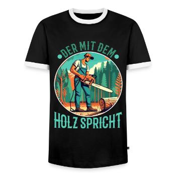 Who talks to the wood - Men's Ringer Shirt - black/white - Front - AI Model Female 172 light (172cm) & AI Model Male 178 light (178cm)