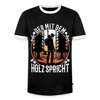 Who talks to the wood - Men's Ringer Shirt - black/white - Front - AI Model Female 172 light (172cm) & AI Model Male 178 light (178cm)