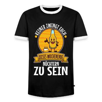 Keiner zwingt euch Wochenende nüchtern sein - Männer Kontrast-T-Shirt - Schwarz/Weiß - Vorne - AI Model Female 172 light (172cm) & AI Model Male 178 light (178cm)