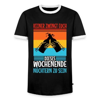 Keiner zwingt euch Wochenende nüchtern sein - Männer Kontrast-T-Shirt - Schwarz/Weiß - Vorne - AI Model Female 172 light (172cm) & AI Model Male 178 light (178cm)