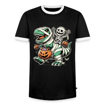Feiern Sie Die Prähistorische Wendung In Hallowee - Männer Kontrast-T-Shirt - Schwarz/Weiß - Vorne - AI Model Female 172 light (172cm) & AI Model Male 178 light (178cm)