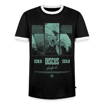 Discus Cichlidé Aquarium Fish Keeper - T-shirt contrasté Homme - noir/blanc - Devant - AI Model Female 172 light (172cm) & AI Model Male 178 light (178cm)
