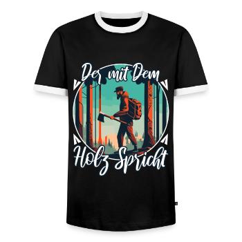 Who talks to the wood - Men's Ringer Shirt - black/white - Front - AI Model Female 172 light (172cm) & AI Model Male 178 light (178cm)
