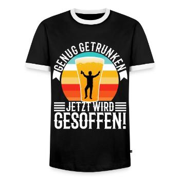 Genug getrunken jetzt wird gesoffen - Männer Kontrast-T-Shirt - Schwarz/Weiß - Vorne - AI Model Female 172 light (172cm) & AI Model Male 178 light (178cm)