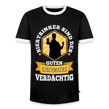 Beer drinkers are suspected of good taste - Men's Ringer Shirt - black/white - Front - AI Model Female 172 light (172cm) & AI Model Male 178 light (178cm)